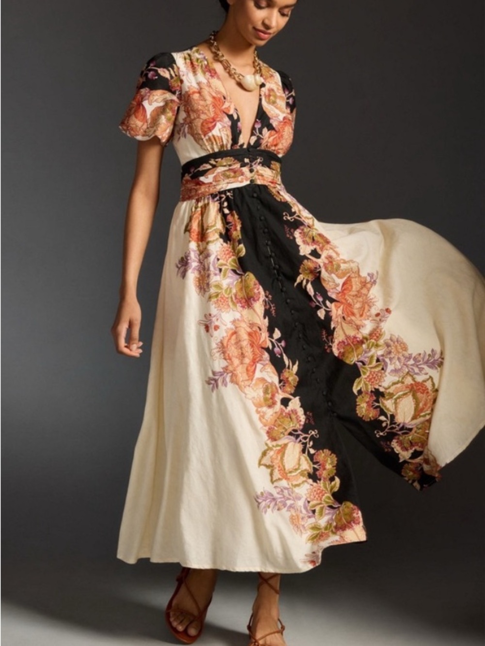 Anthropologie The Catalina Button-Front Maxi Dress, XS